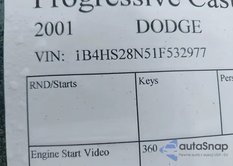 2001 Dodge Durango z USA, uszkodzony, nr VIN 1B4HS28N51F532977